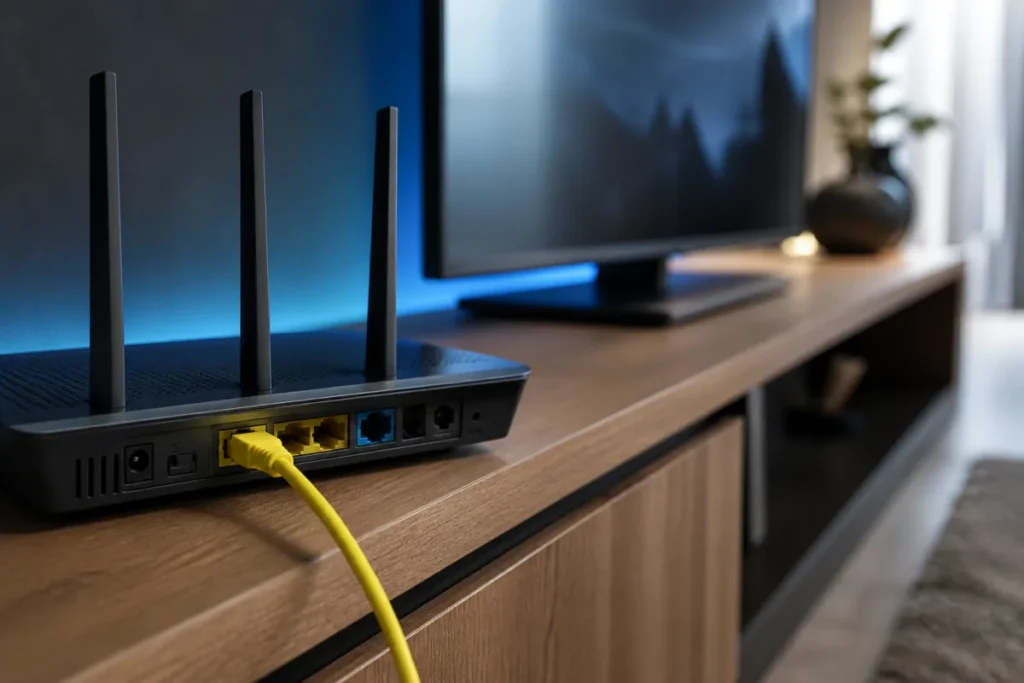 Routeur connecté par câble Ethernet pour profiter d'un abonnement IPTV stable