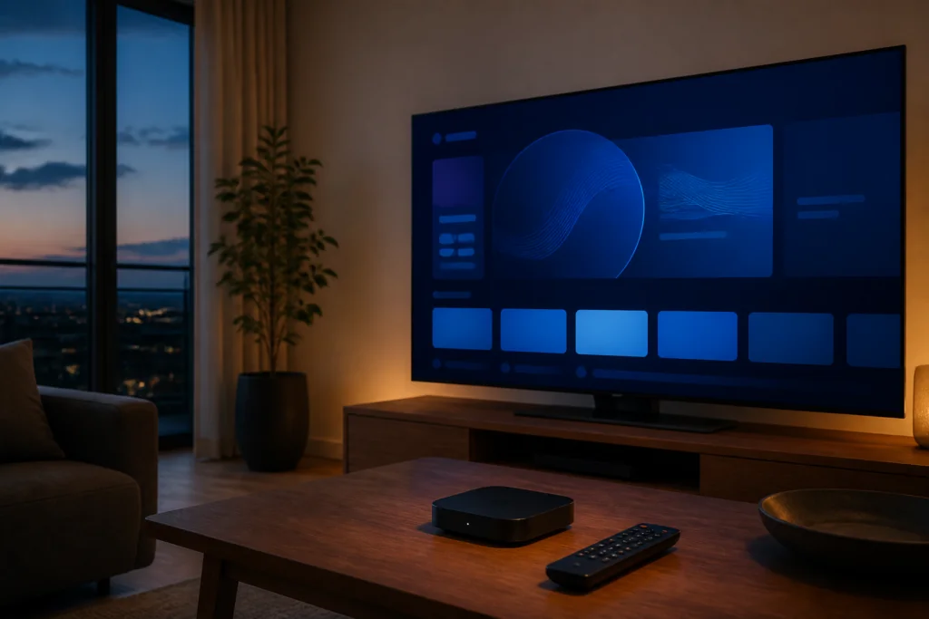 France IPTV affiché sur l’écran d’une télévision connectée dans un salon moderne
