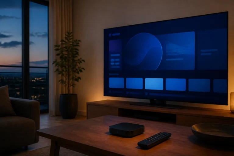 France IPTV affiché sur l’écran d’une télévision connectée dans un salon moderne